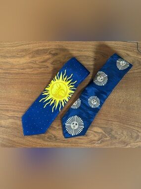 Kaz Solar 2002 & 2014 Silk Necktie Lot Sun Celestial Solar Energy 58”
